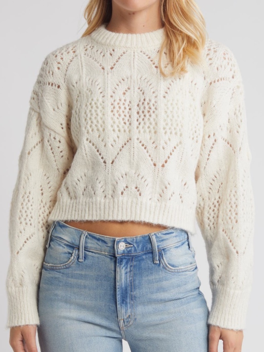 NWT Topshop Pointelle Crewneck Sweater, Ivory, Large